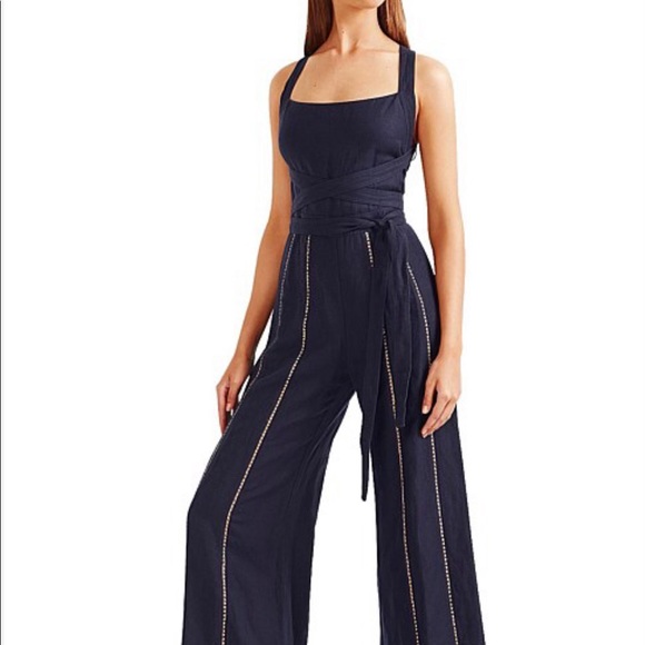 Tigerlily Kapari Hana Square Neck Linen Tie Back Wide Leg Jumpsuit 0 NWT - Picture 12 of 13